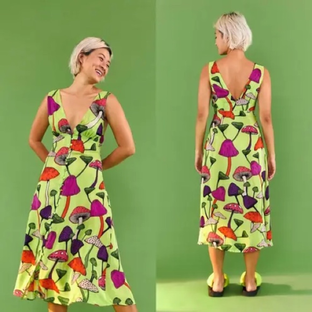 Farm Rio Lime Mushroom Midi Dress